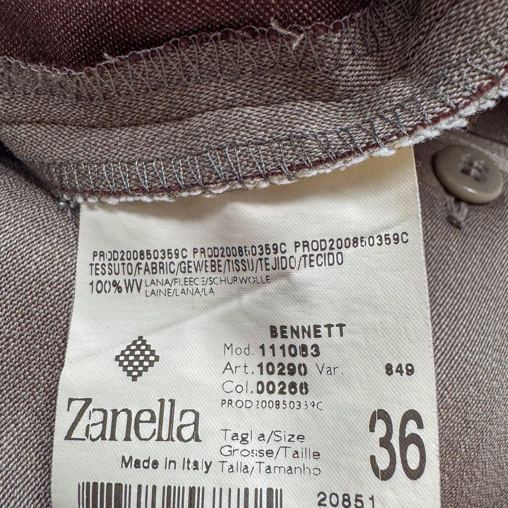 Zanella Bennett Dress Pants Mens 36x26 Brown Wool Pleated Cuffed Italy Office - Picture 7 of 12
